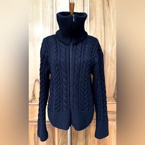Peregrine - England - New Wool Navy Cableknit Zip-Up Sweater/Jacket - VGUC - L